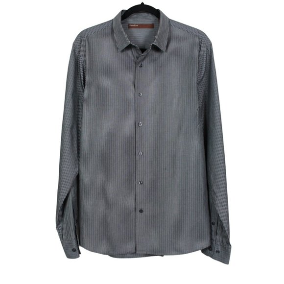 Perry Ellis Grey Striped Casual Dress Shirt - Picture 2 of 16